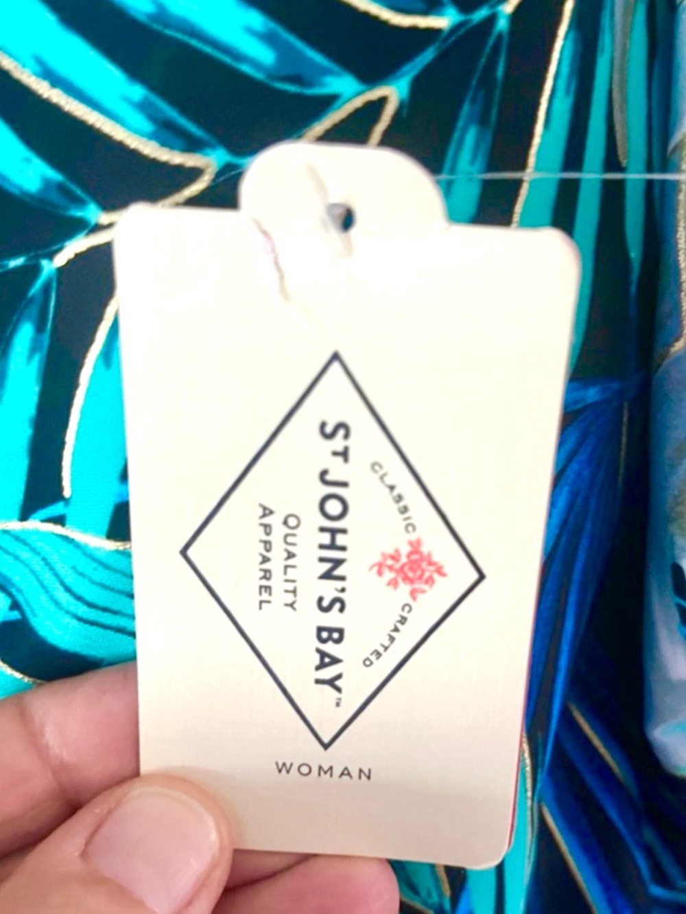 St. John's Bay Women’s Navy Teal Tropical Leaf One-Piece Swimsuit Size 24W NWT - Picture 7 of 10